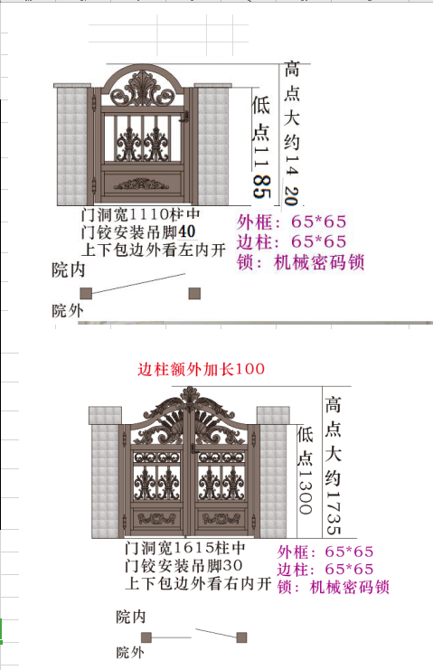 西安紫薇田園都市庭院鋁藝門設計圖 